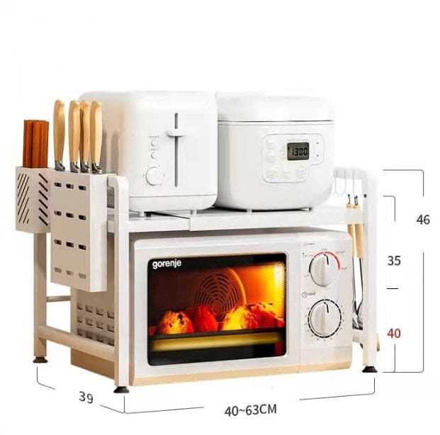White Black Steel Kitchen Benchtop Extendable Storage Microwave Rack.